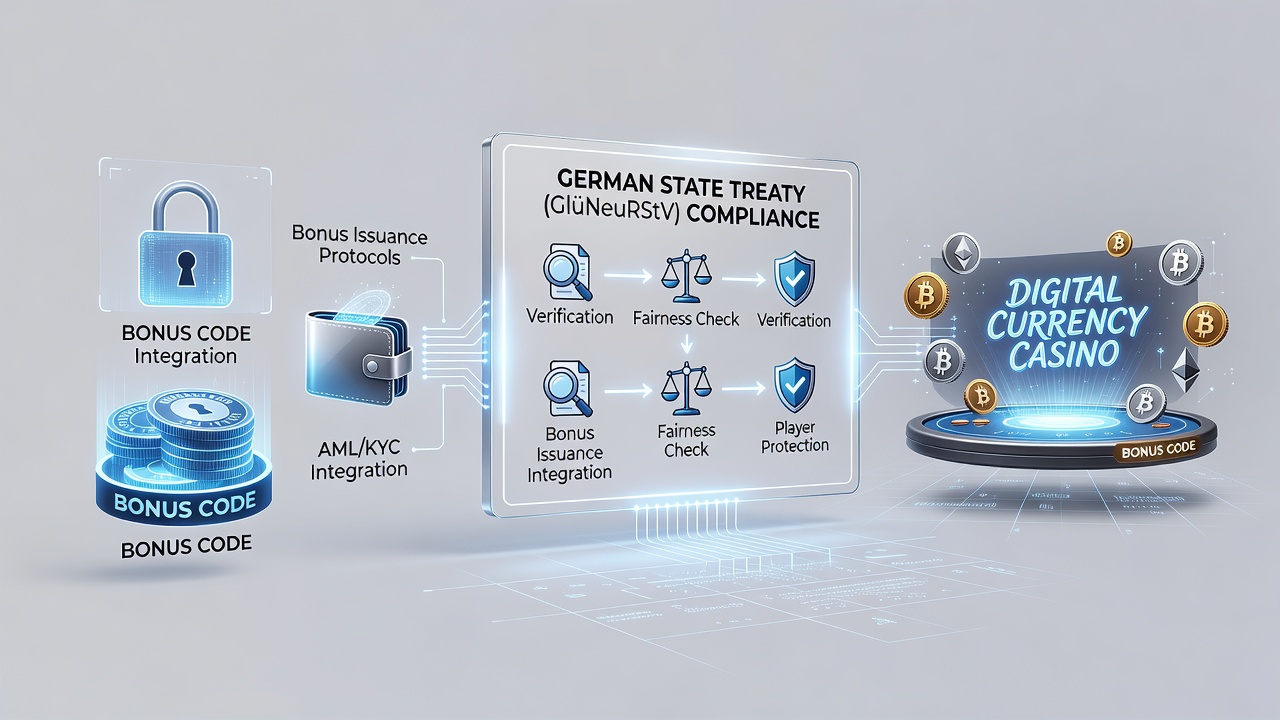 Illustration der Integration von Bonus-Codes mit Krypto-Zahlungen und Staatsvertrags-Compliance