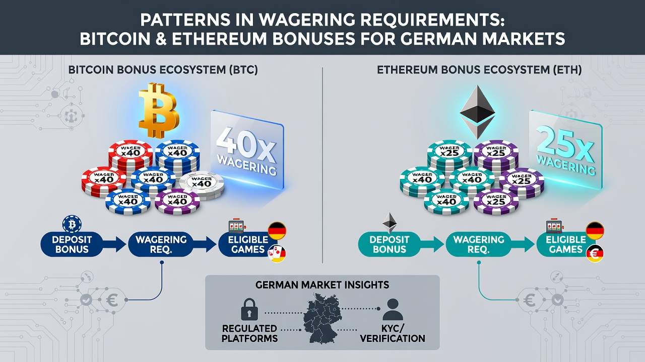 Vergleichsdiagramm zu Wagering-Anforderungen von Bitcoin- und Ethereum-Boni